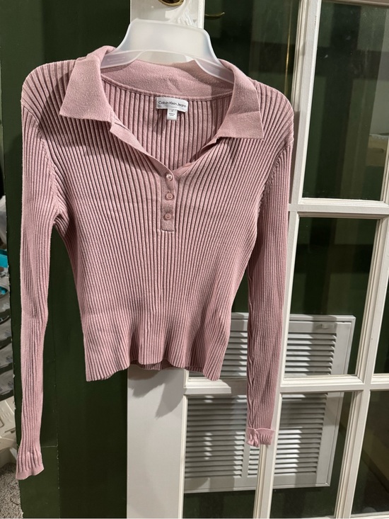 Calvin Klein Jeans Tops - Calvin Klein Jeans Ribbed Pink Polo Long-Sleeve Top